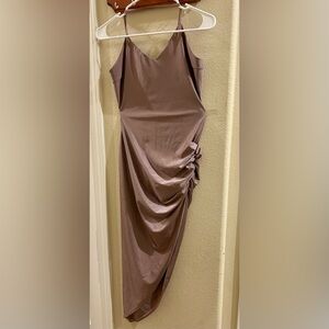 Slip Midi Dress with Side Ruche in Mauve